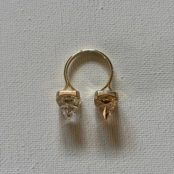 Swarovski Open Ring Pyrámid Cut Yellow Crystal Gold Tone Plated  Size - Picture 2 of 8